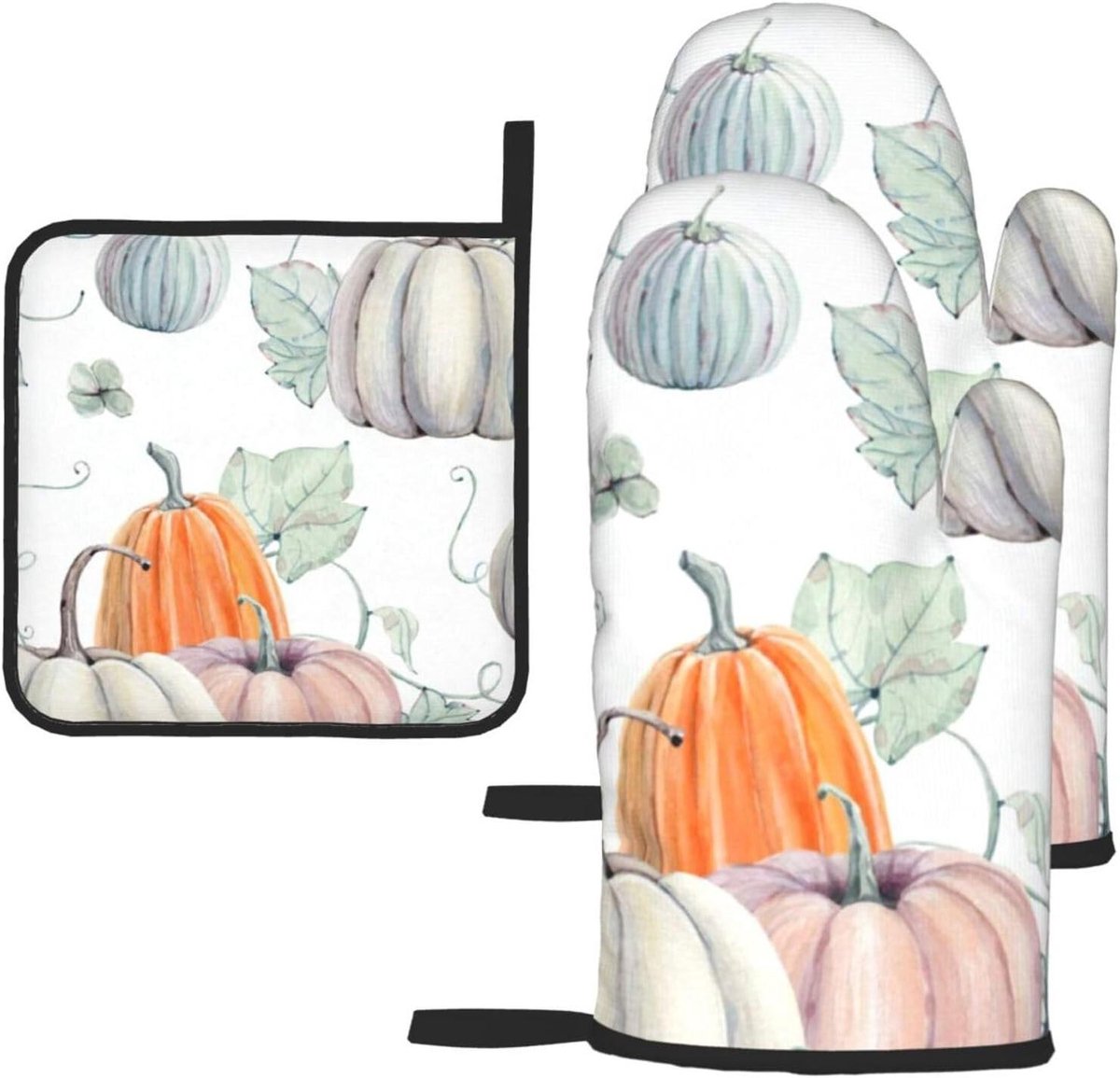 Ovenwanten Pannenlap Set - Keukenbescherming - Veilig Koken - Modieus Pompoen Design - 3 Stuks - Zwart
