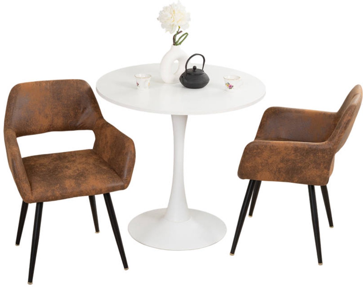 Eetkamerset - 3-delig Ronde tafel Stoelen met fauteuils - Bruin