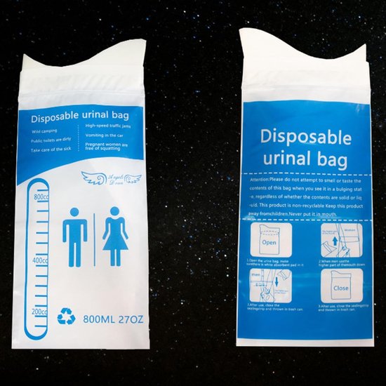 Draagbare Zakjes - Urinoir Zakjes - Hygiëne Onderweg - Lekvrije Sluiting - 800 ml - Transparant — afbeelding 2