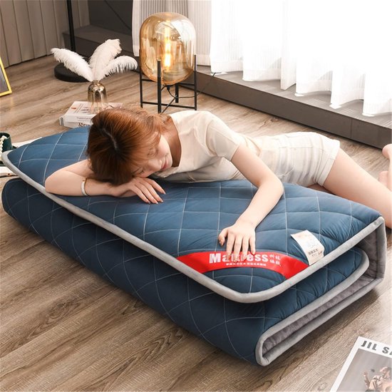 Japanse Vloermatras - Gastenmatras Opvouwbaar - Logeren en Reizen - Multi-laags Vulling - 90 x 200 cm - Blauw — afbeelding 3