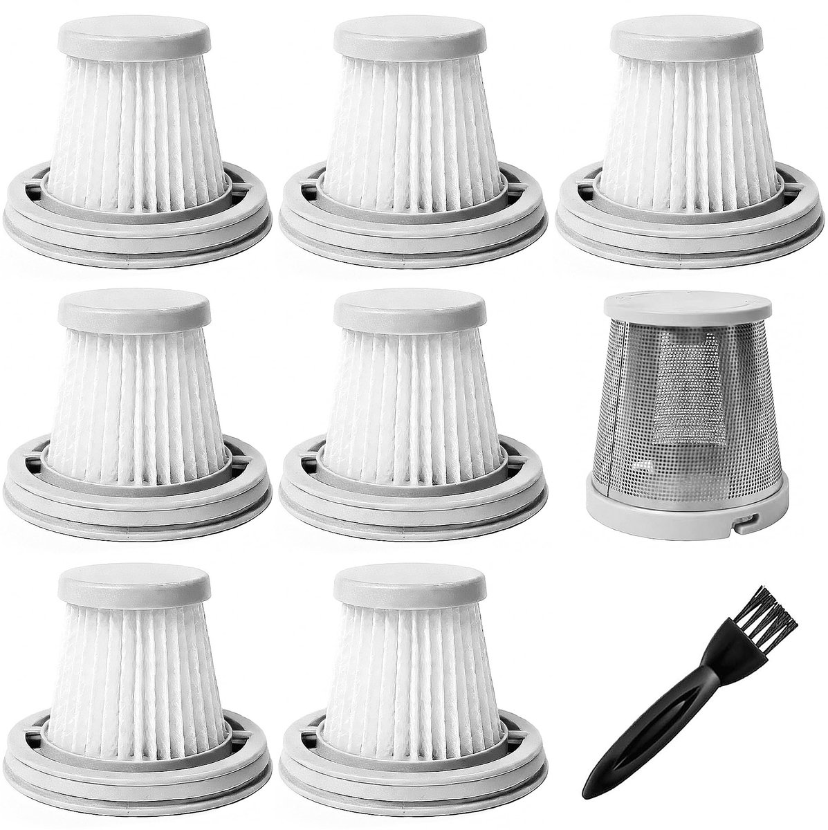 Dailygoods- HEPA-filters 7 stuks - Vervangingsfilter - Roestvrijstalen Voorfilter - Reinigingsborstel - Compatibel met Fanttik V8/V10 Mate - Milieuvriendelijke Kunststof - Stofzuigerfilter