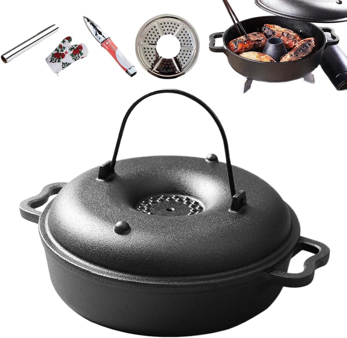 Soeppan Gietijzer - Stoofpan Dutch Oven - Langzaam Koken - Geïntegreerde Aanbrandbeveiliging - 26 x 26 cm - Zwart