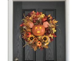 Deurkrans - Herfstkrans voor de voordeur - Halloweenkrans - Feestelijke decoratie - Woondecoratie - Geschikt voor dagelijks gebruik - Feesten - Halloween - Kerstdecoratie - Oranje - 35*35*8 cm