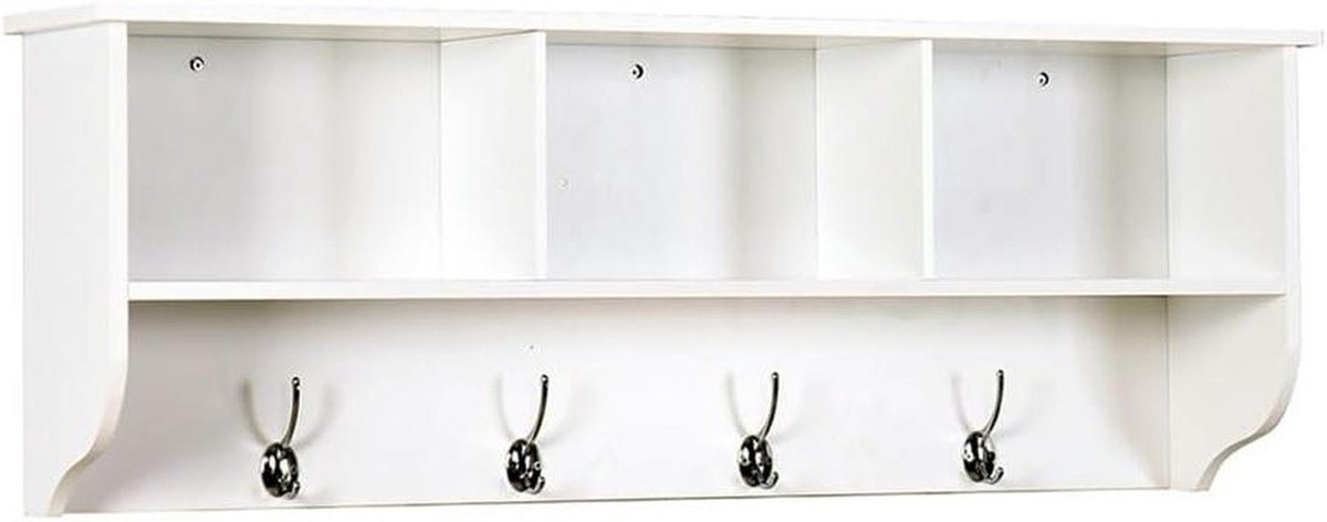 Wandkapstok met plank - Opbergrek - Huis organiseren - Vier dubbele haken - 98 cm lengte -