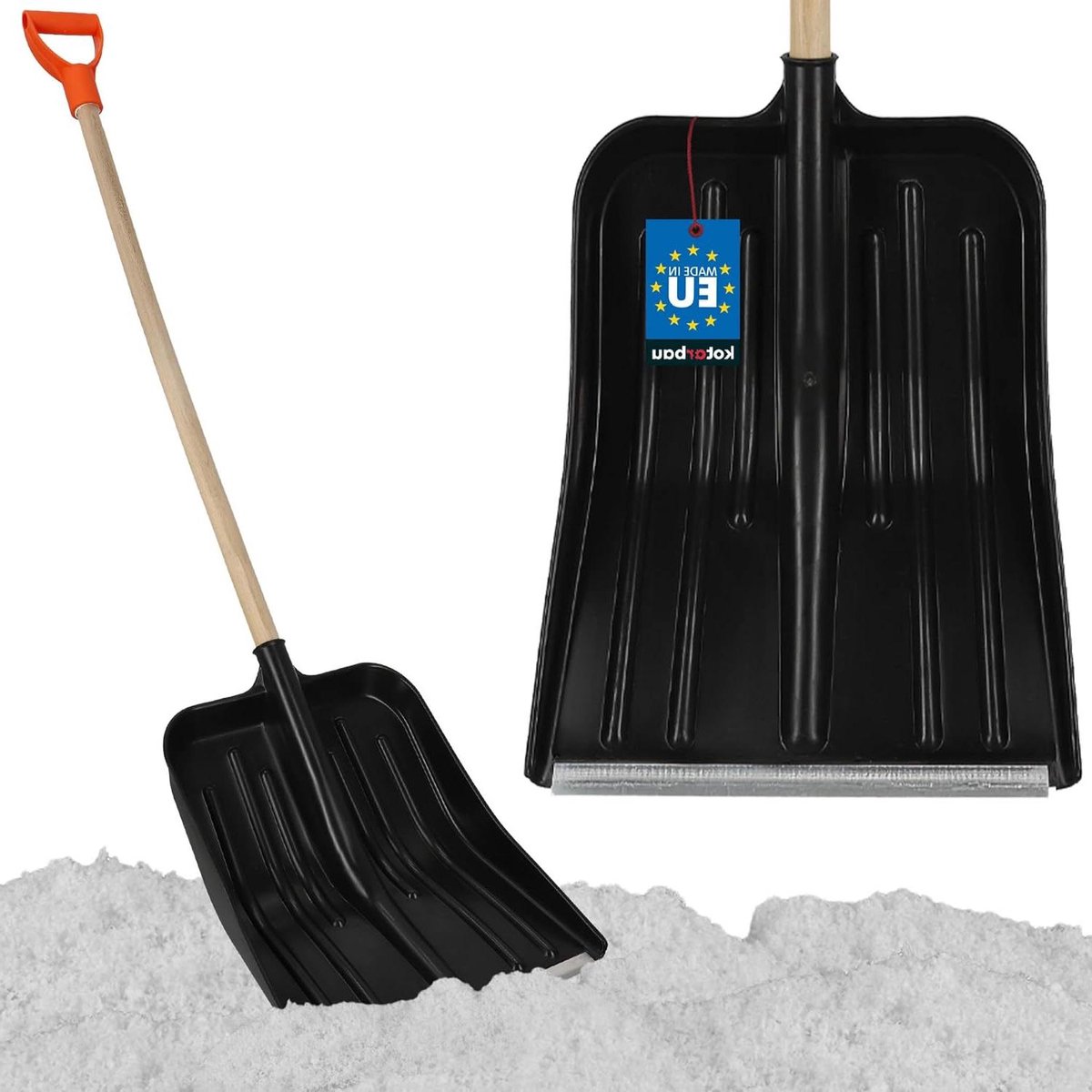 Sneeuwschep met steel - Kunststof schep - Sneeuw ruimen - Koudebestendig materiaal - 37 x 46 cm - Zwart