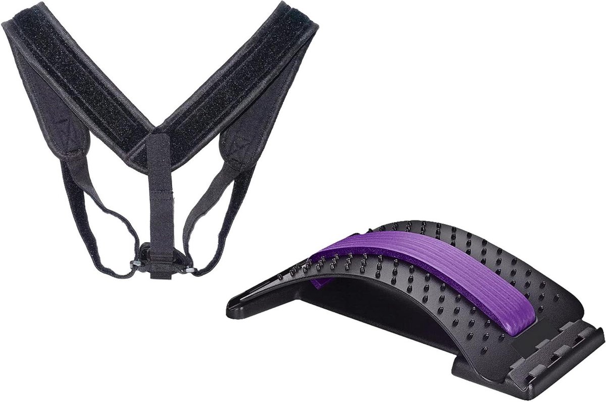 Rugstrekker Set - Rugtrainer Houdingscorrectie - Rugontspanning Houding - Meertraps Ontwerp - 39 x 26 x 7 cm - Paars