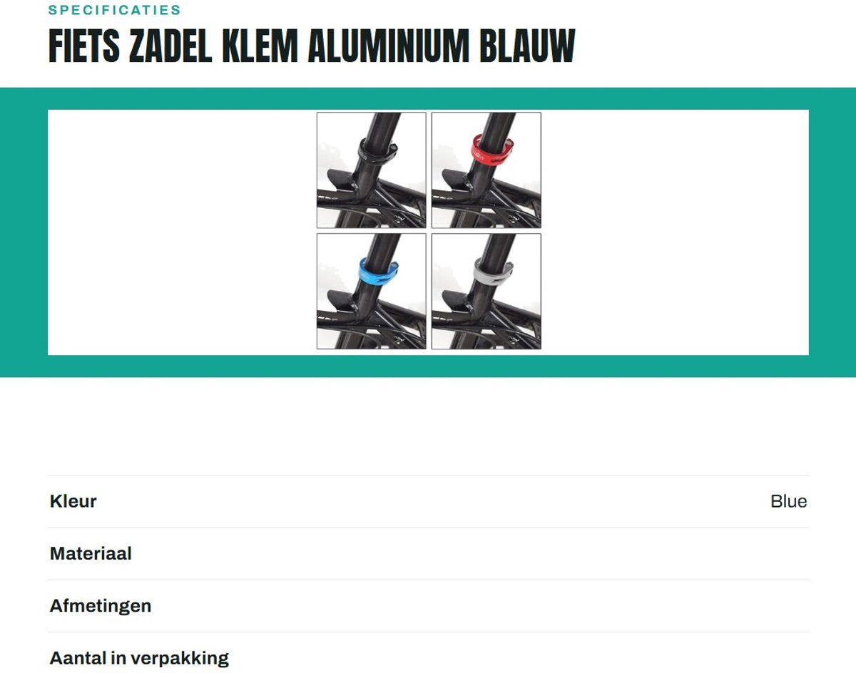 Dailygoods- Fietszadeltang Lichtgewicht - Aluminium Fietszadelklem - 34,9 mm - Duurzaam - Slijtvast - Eenvoudig te Installeren
