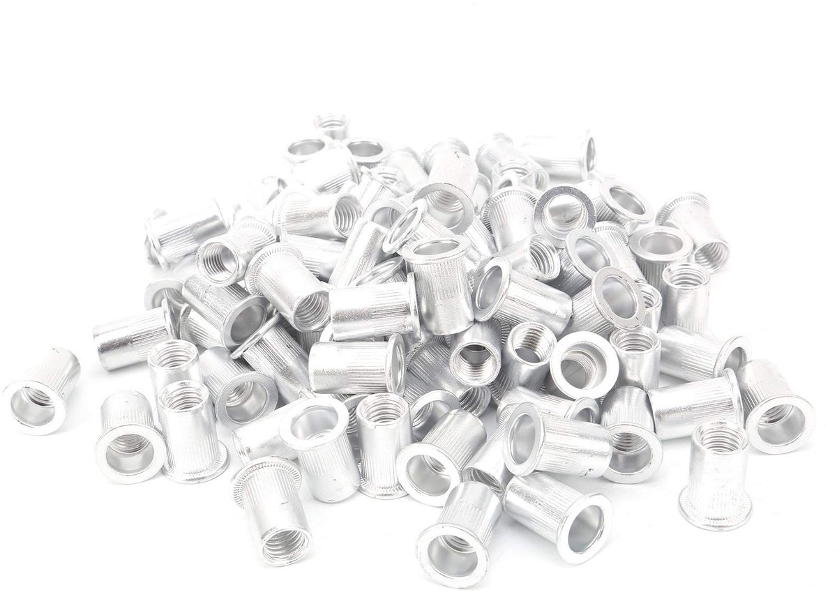 Dailygoods- Trekklinkmoeren 100 Stuks - Aluminium - Platte Kop - Voor Metaalplaten/Plaatwerk - Handgereedschap - Slijtvast/Corrosiebestendig - Klinkmoeren