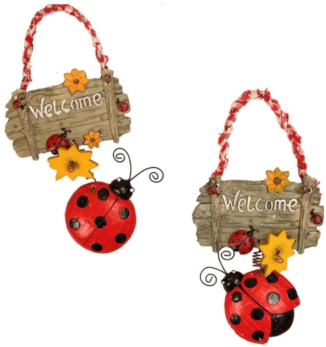 Dailygoods- Welkomstbord Lieveheersbeestje - Deurhanger - Buiten/Binnen Decoratie - Weerbestendig - Zonnebloemontwerp - Vakantiehuisdecoratie - Delicaat Ornament