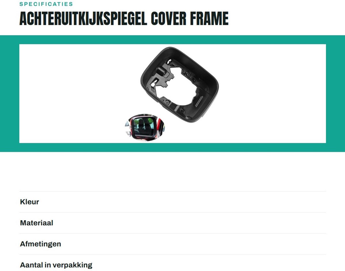 Dailygoods- Achteruitkijkspiegel Frame - Zwart - Geschikt voor J&e-ep Renegade 2016-2021 - Bescherming - ABS - Montage aan bestuurderszijde/passagierszijde - Spiegelframe