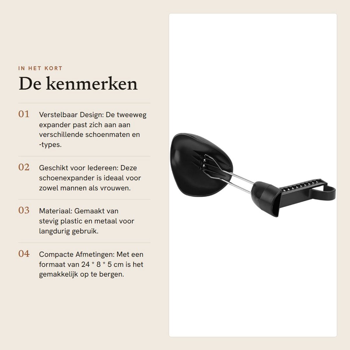 Dailygoods- Schoenenspanner Duurzaam - Opvouwbaar - Verstelbaar - Heren 42-45 - Schoenenoprekker - Voor leren/sport/casual schoenen - Schoenversteller