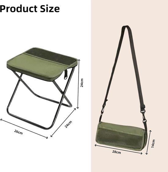 Opvouwbare Kampeerstoel - 2 stuks - Lichtgewicht en Draagbaar - Ultralichte Rugzak Kruk met Verstelbare Schouderriem - Campingstoel Opvouwbaar - 28x26x24 cm - groente — afbeelding 2