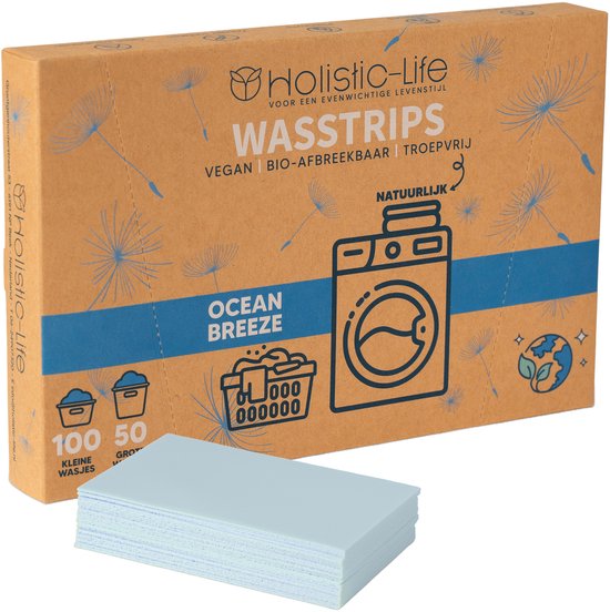 Milieuvriendelijke Wasstrips - Ocean Breeze 100 Wasbeurten Incl. Wasverzachter – Wasmiddeldoekjes Wasdoekjes – Detergent sheets - Vegan