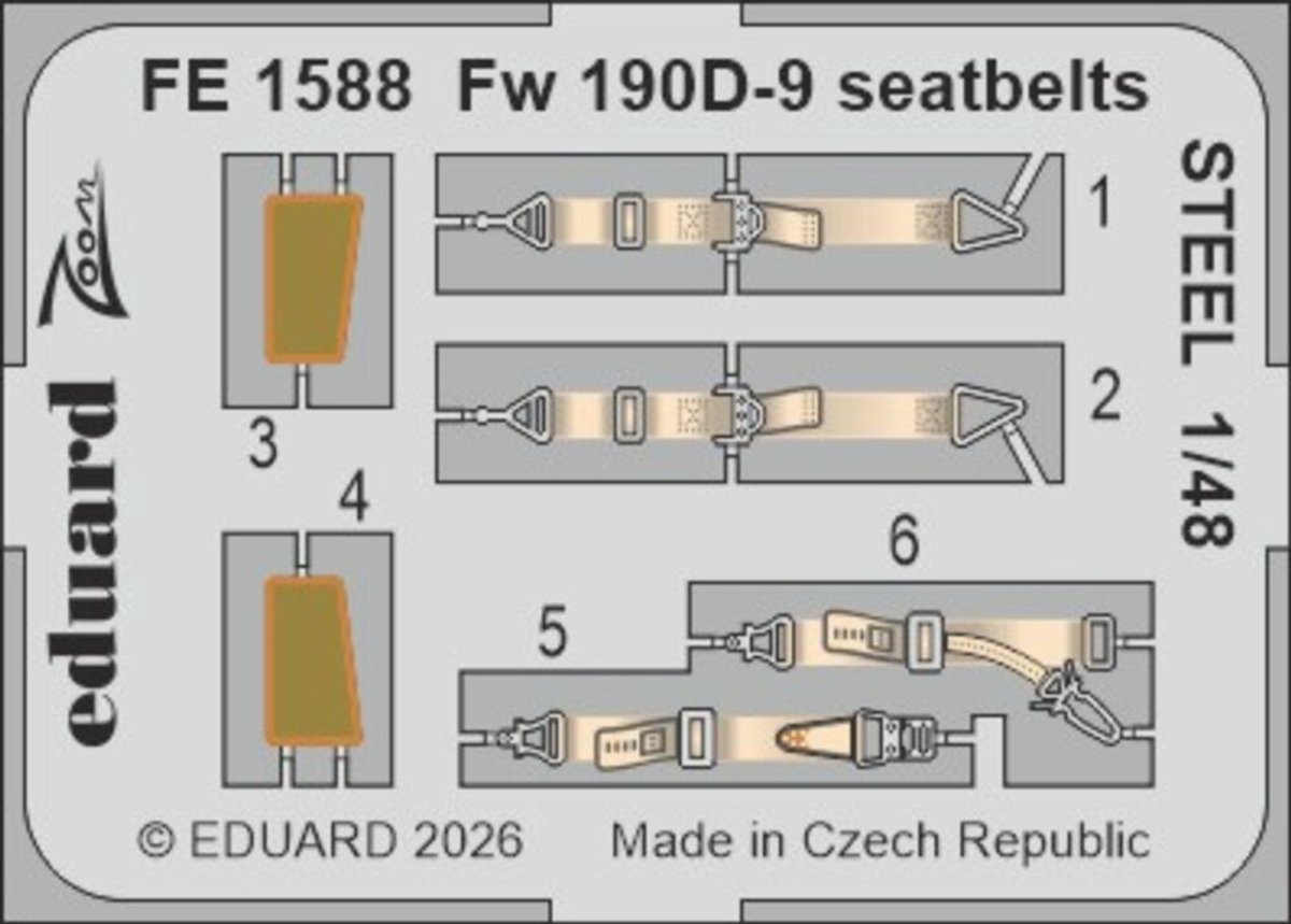 Eduard Modelbouwdecoratie - FE1588 Stalen Veiligheidsgordels voor Focke-Wulf Fw 190D-9 - Photo-etch