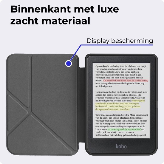 Hoes geschikt voor Kobo Clara Colour/BW - E-reader hoesje - Bookcase cover - Beschermhoes - Trifold - Zwart - Jonyx — afbeelding 2
