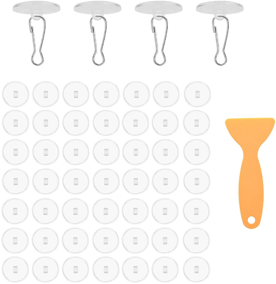 Dailygoods- Plafondhaak Zelfklevend - 50 Stuks - Ophanghaken - Haakjes met Vlaggenstokclips - PVC - Inclusief Schraper
