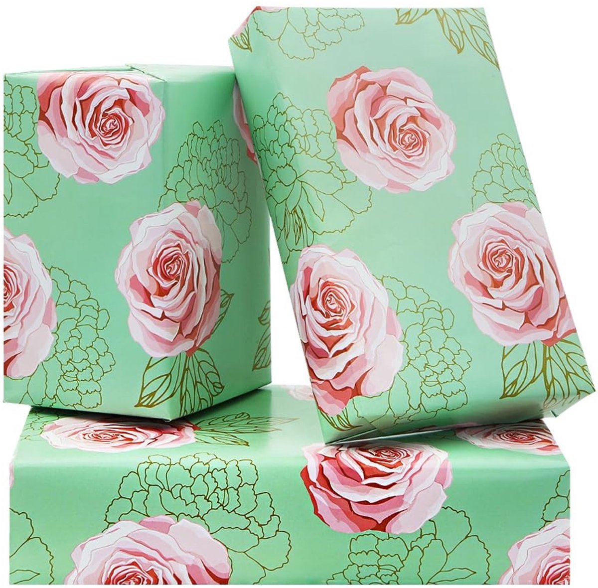 Dailygoods- Bloemencadeaupapier Roze Rozen - Inpakpapier Verjaardag - Geschenkverpakking Bruiloft - Inpakpapier Meisje - Premium Kunstpapier - 4 Vellen