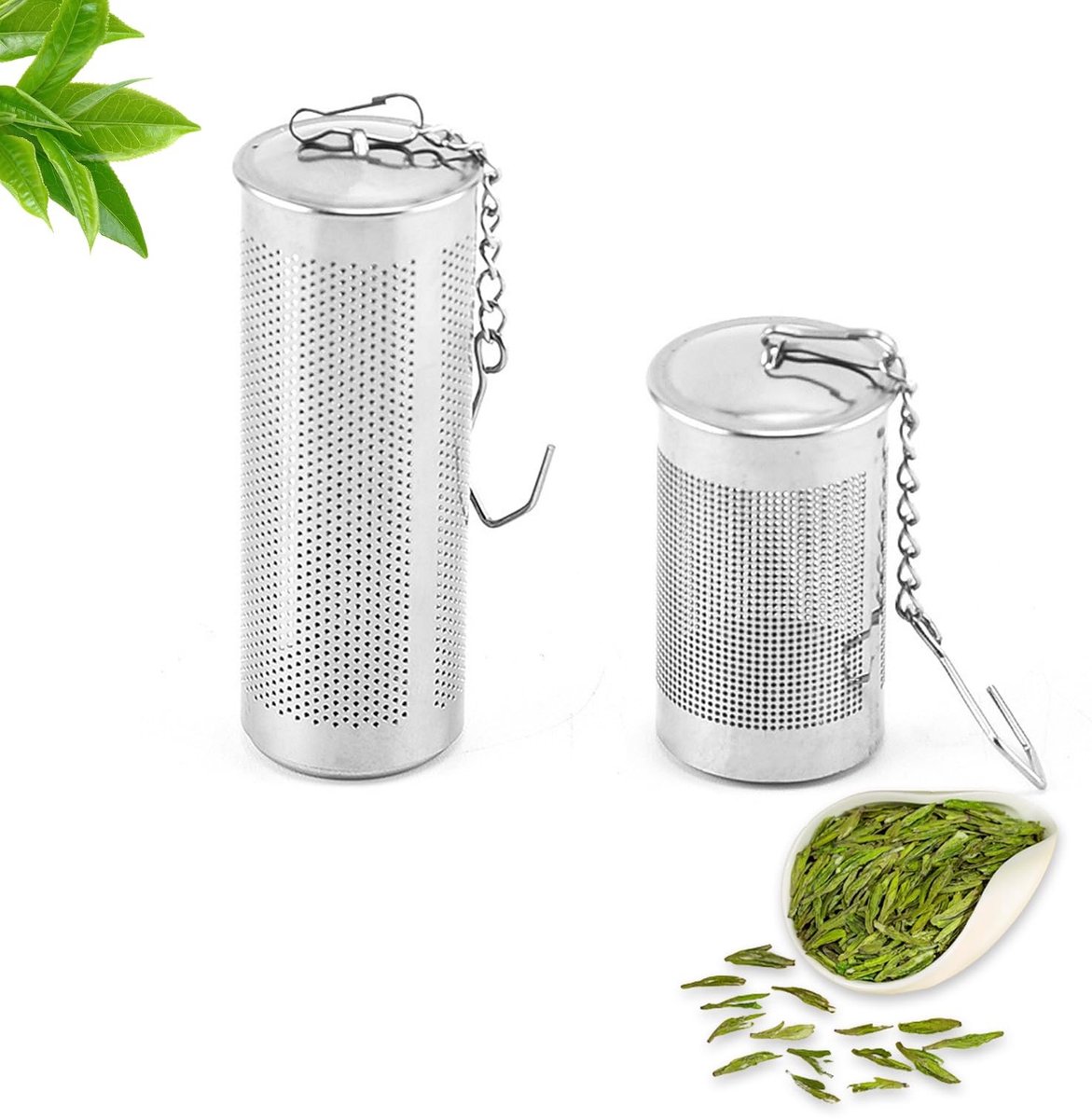 Dailygoods- Theezeef Roestvrij Staal - Theefilter met Deksel - Grote Fijnkop - Kettinghaak - Fijn Filter - Voor Losse Thee - Thee-ei