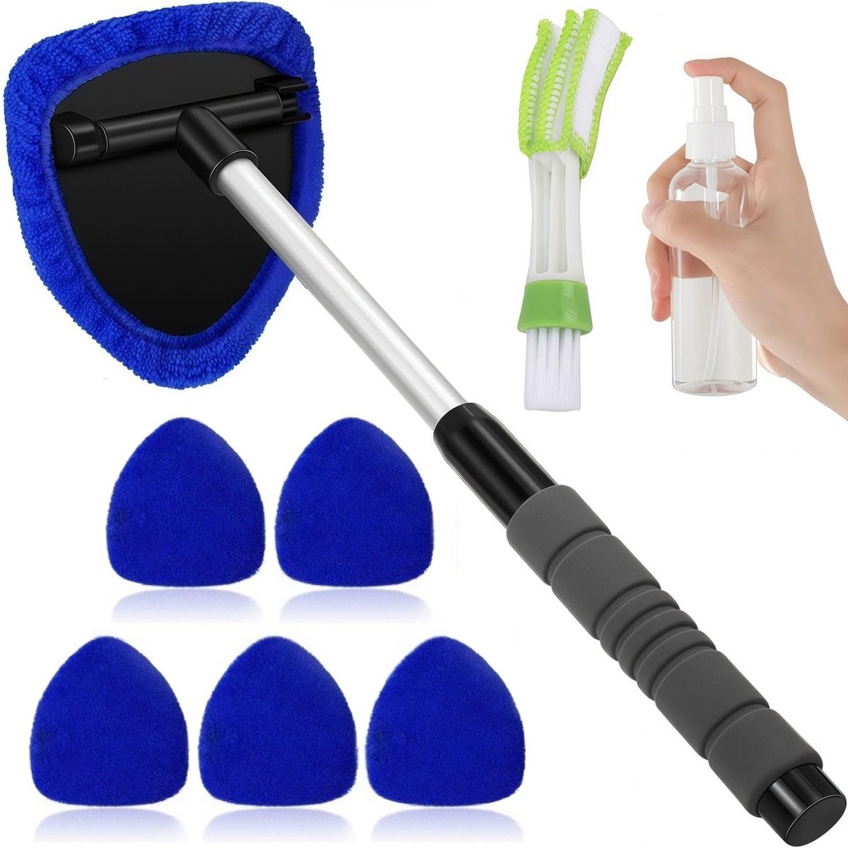 Dailygoods- Ruitenwisserset 180° draaibaar - Reinigingsset - Microvezelpads - Spuitfles - Reinigingsborstel - Inclusief houder - Ruitenset