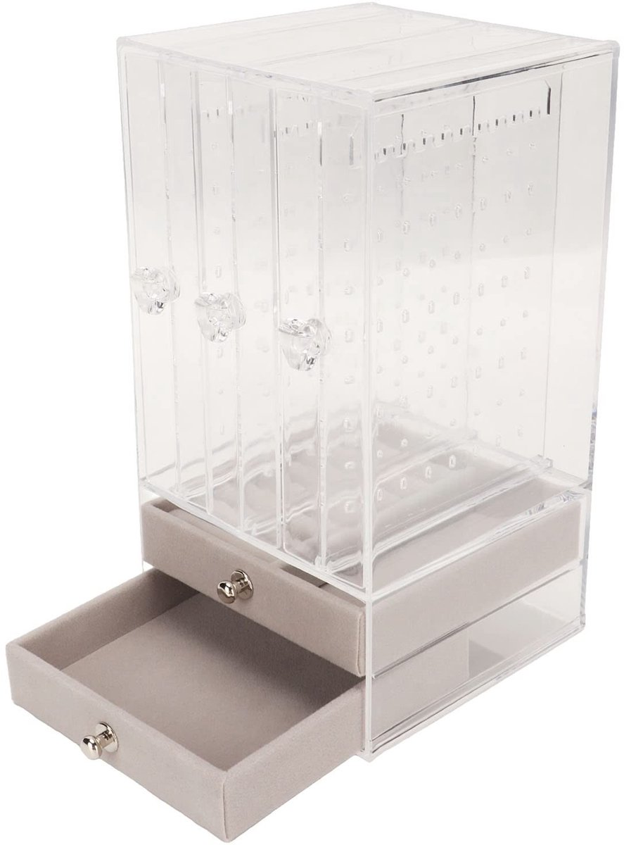 Dailygoods- Sieradenbox met 5 Lades - Oorbellen/Organizer - Acryl/Stofdicht - Duurzaam - 192 Oorbellen/Gleuven - 30 Kettingen/Ringen - Sieradenorganizer