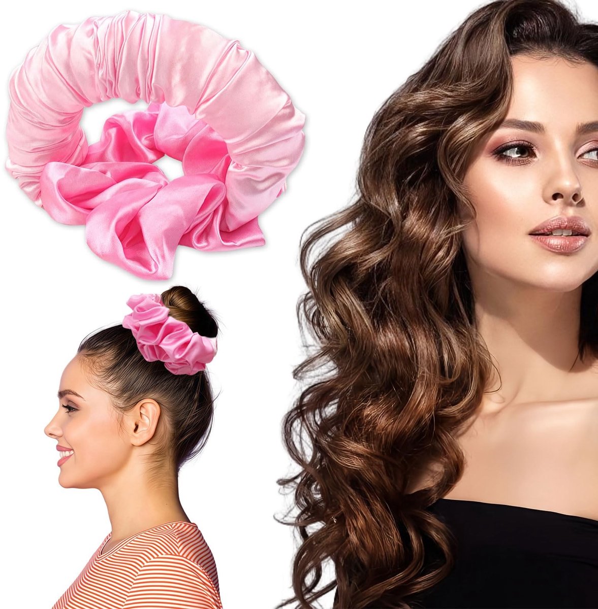 Dailygoods- Scrunchie Hitte-vrij - 2-in-1 Zijde Scrunchie - Haarband - Luxe Accessoire - Krulgereedschap - Voor Zachte Krullen