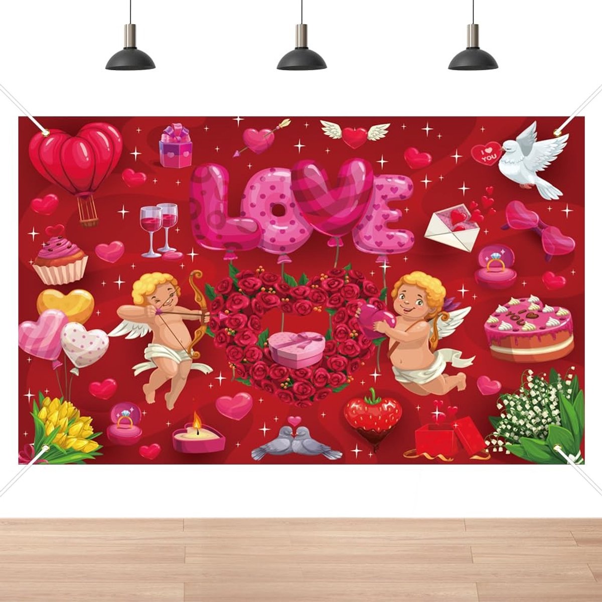 Dailygoods- Fotografie Achtergrond Rode Cupido Hart - Valentijnsdag Decoratie - Feest Achtergrond - Fotoshoot Decor - Uniek Ontwerp - Romantische Sfeer - Achtergronddecoratie
