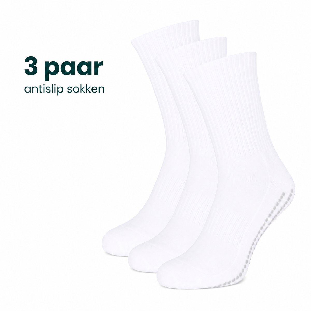 MindBaas - Antislip Sokken - 3 paar - Wit - Maat 36-41 - Premium Katoen - Gripsokken - Pilates Sokken - Yoga Sokken - Sportsokken - Tennissokken - Wielrensokken - Reformer