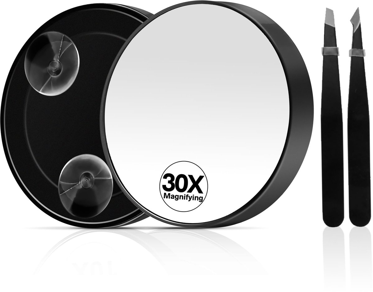 carmdering - 30X Vergrotende Spiegel - Concaaf Make-up Spiegeltje - Reisspiegel - Extreme Gezichtsinspectie - Zuignapmontage - Verdikt HD-glas - Lichtgewicht Ontwerp - Ideaal voor Slechtzienden - 1 Set met Pincet