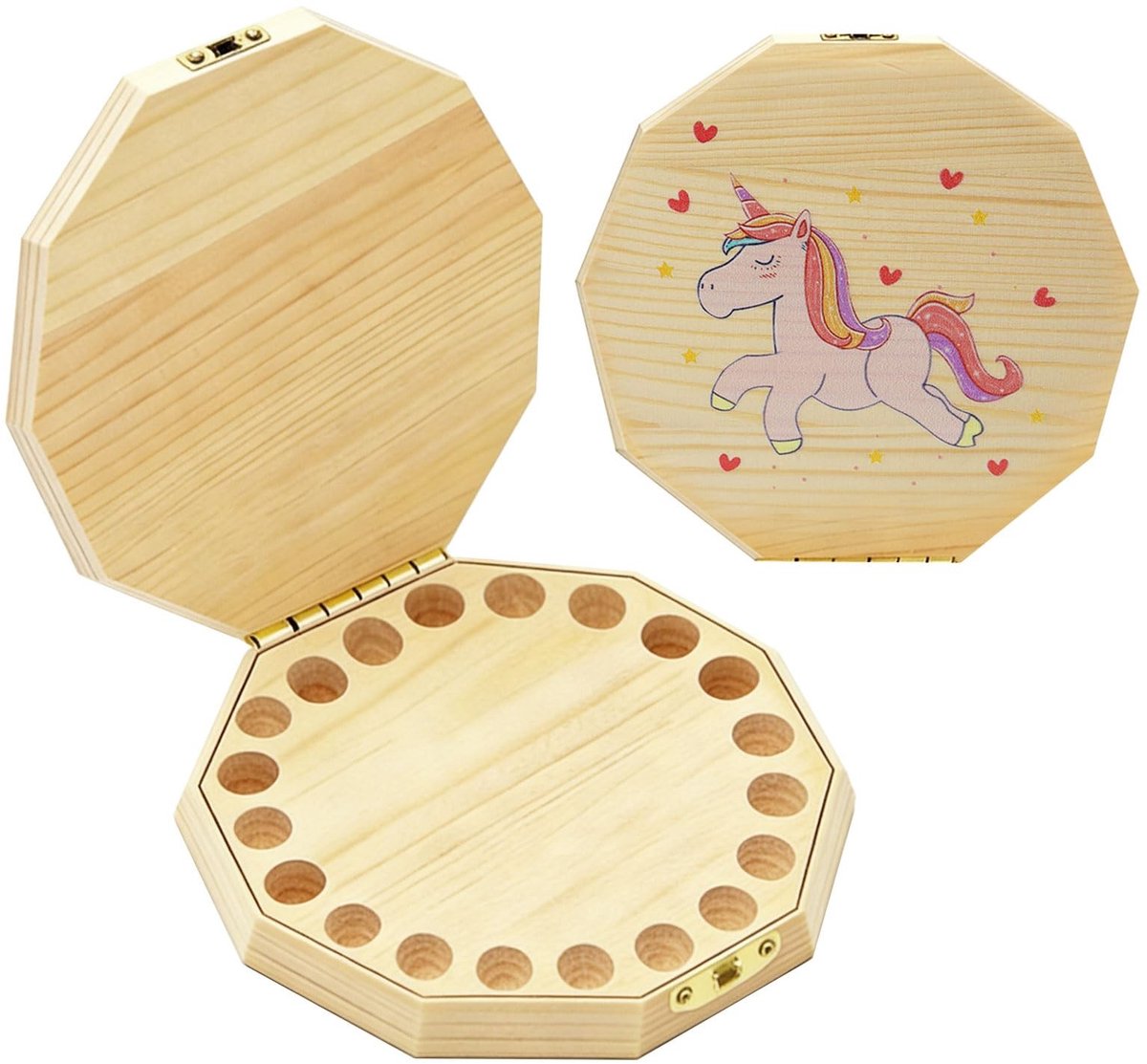 Dailygoods- Tanddoos Hout - Melktandendoos - Opbergdoos Kinderen - Tandopslag - Tandenfee Geschenken - Afmetingen 24 x 13 x 12 cm