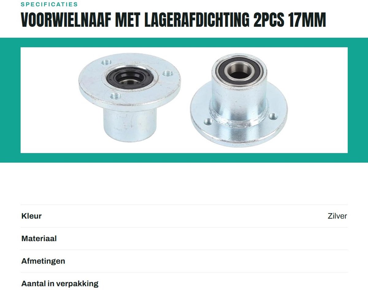 Dailygoods- Wielnaaf 17mm - Voor Go Kart/ATV/UTV/Quad - Inclusief Lagerafdichting - Verbeterde Stabiliteit - Eenvoudige Installatie - Geschikt voor Voorwiel - Wielhub