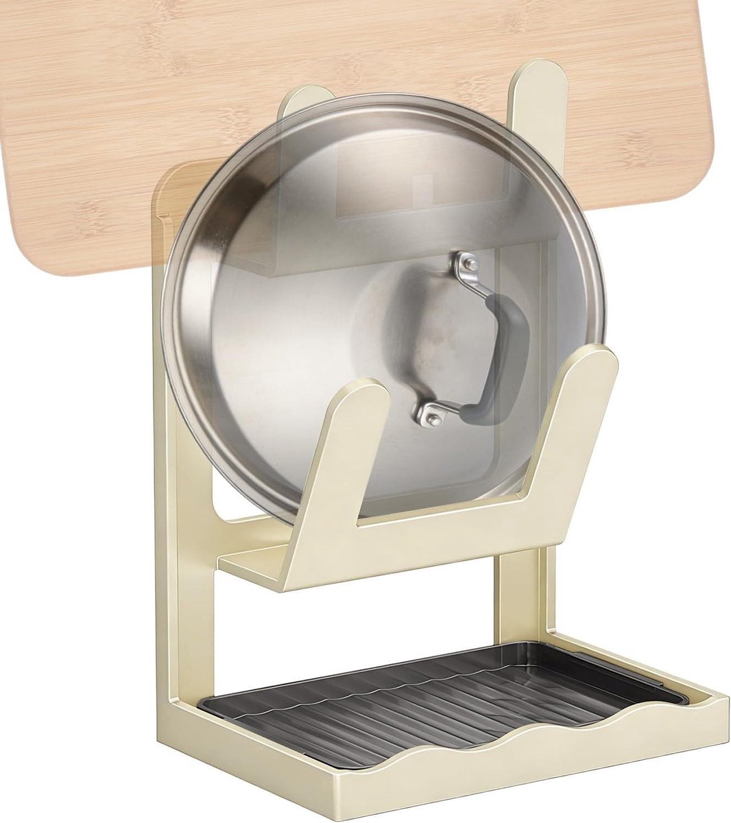 Dekselrek - Pannenhouder - Keuken organiseren - Met druipbak - 27.5 cm - Wit
