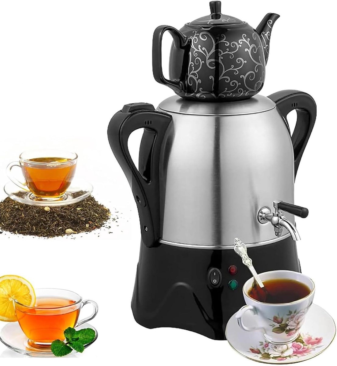 Elektrische Theemaker - Warme-theemachine - Thee Zetten - Dubbele Pot - 1 Liter 3 Liter - Zwart