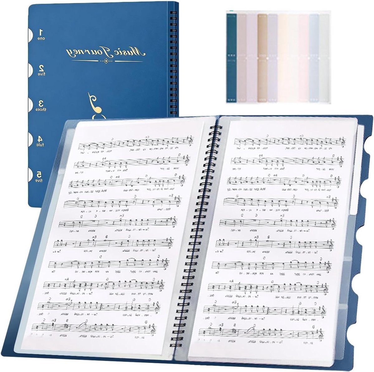 Muziekmap A4 - Bladmuziek map - Muziek opslag - Handsfree bladeren - 20 pagina's - Blauw