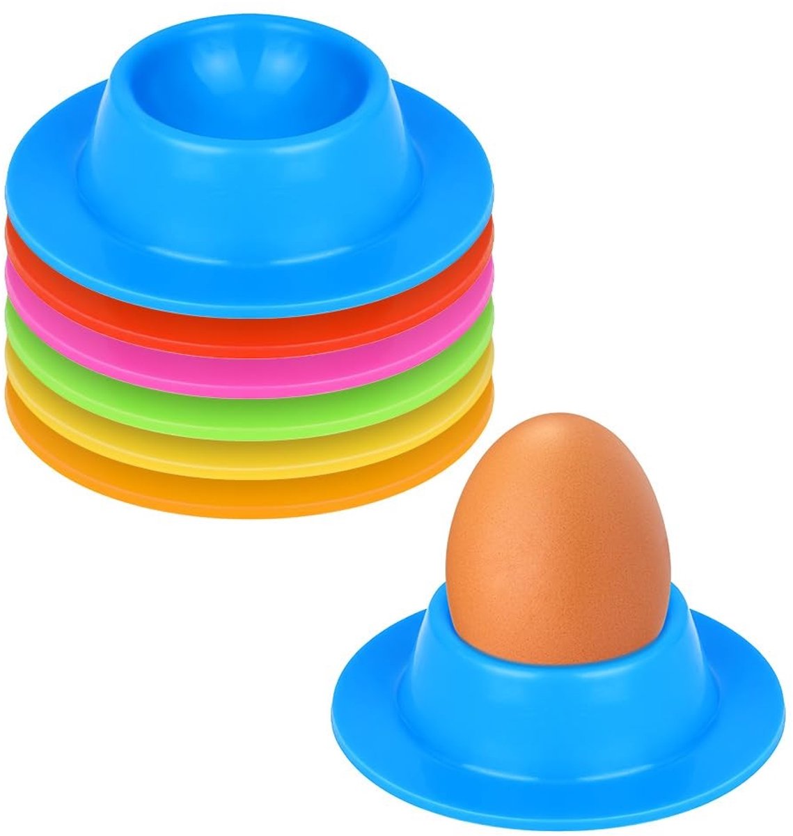 Dailygoods - Set van 6 Siliconen Eierdopjes met Dienblad voor Gekookte Eieren