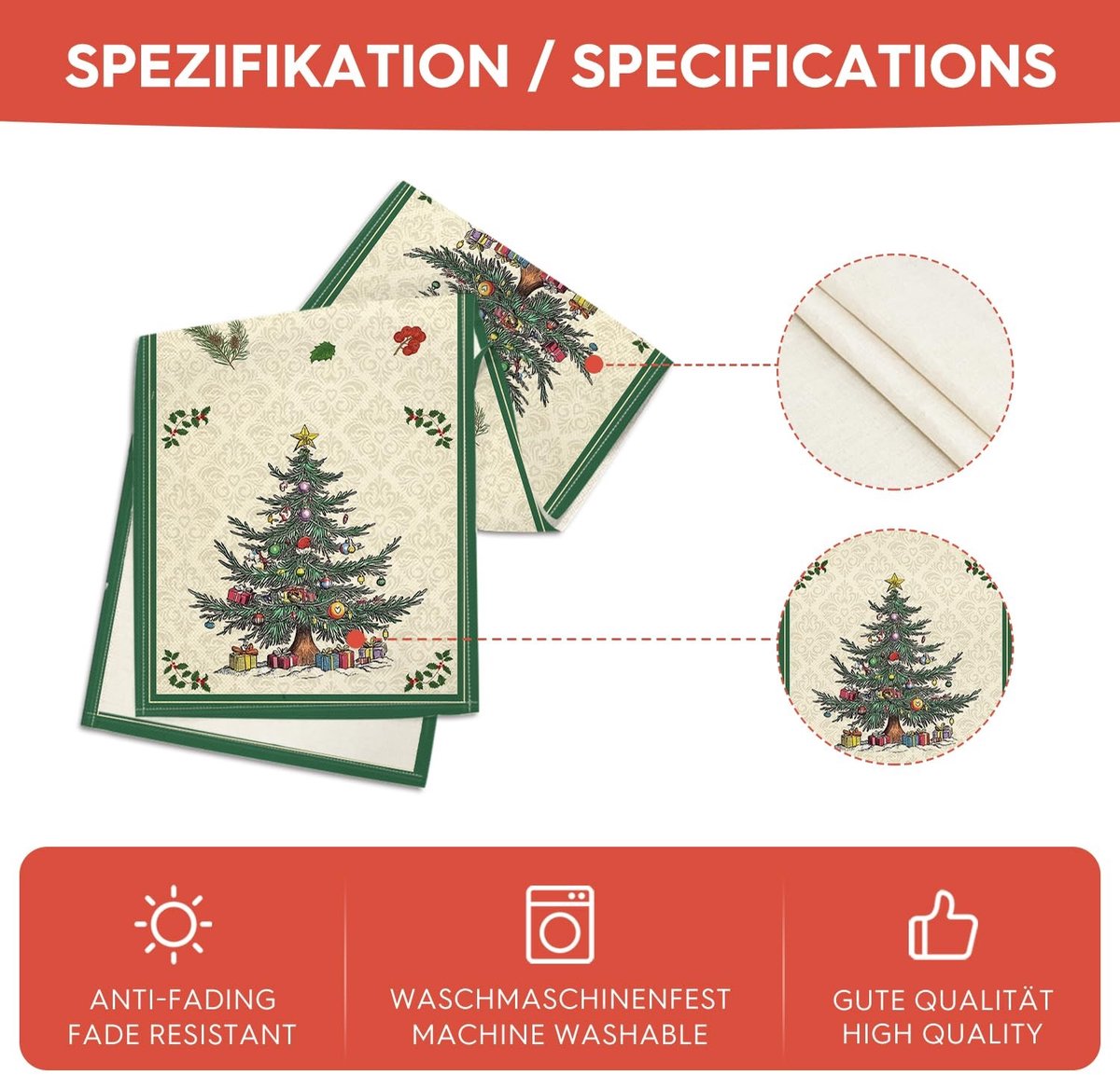 Dailygoods - Tafelloper met Kerstthema, 40 x 140 cm