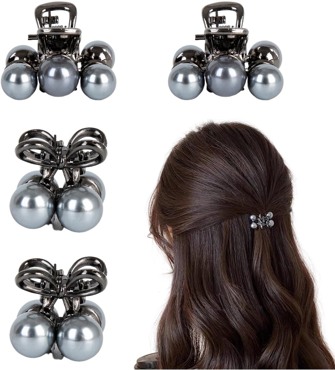 Dailygoods - Set van 4 Mini Haarspelden met Parel voor Half Opgestoken Kapsels