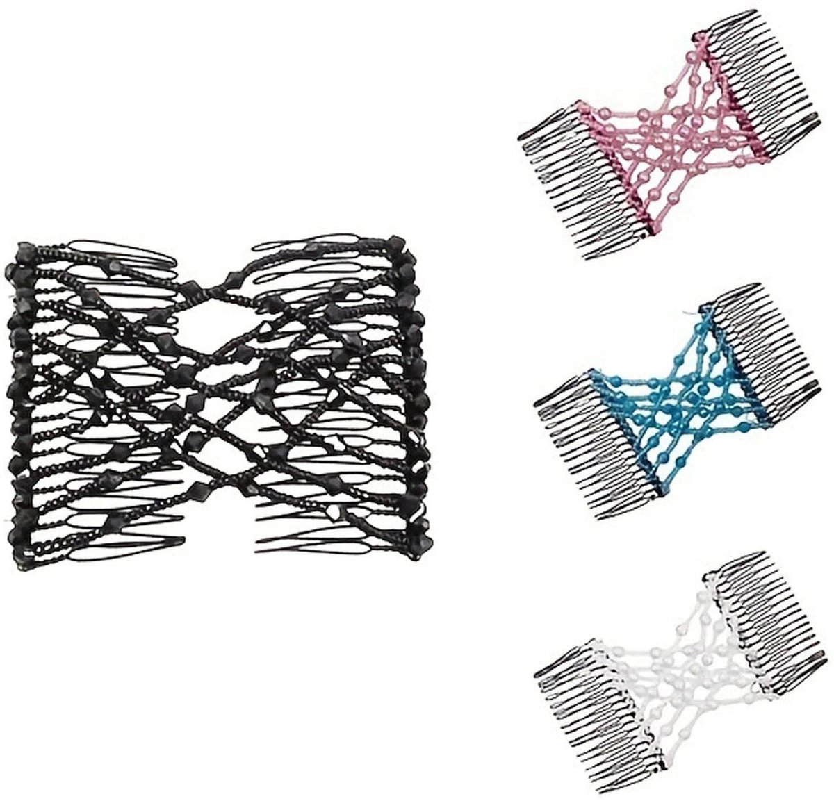 Dailygoods - Set van 4 Elastische Haarkammen met Kristallen