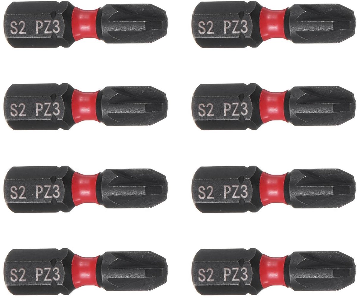 Dailygoods - Set van 8 PZ3 Schroevendraaier Bits van S2 Staal 25mm
