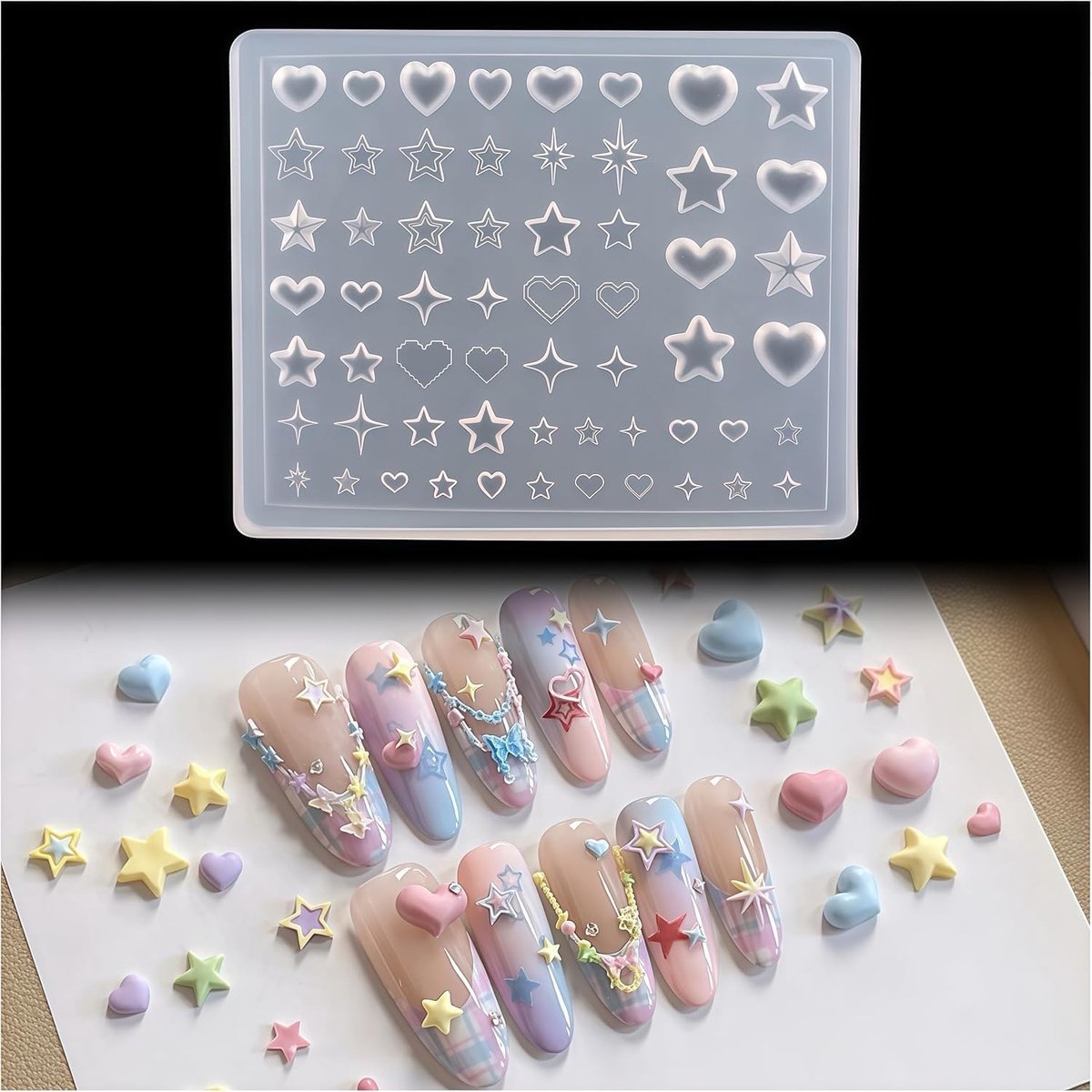 Dailygoods - 3D Siliconen Nagelvormen voor Nail Art, Hart en Sterren