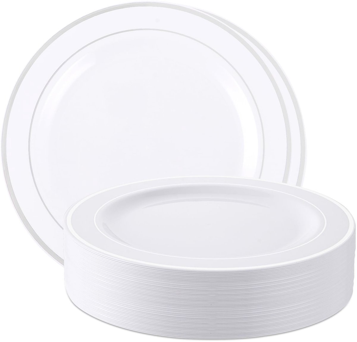 Dailygoods - Set van 40 Herbruikbare Plastic Borden met Zilveren Rand