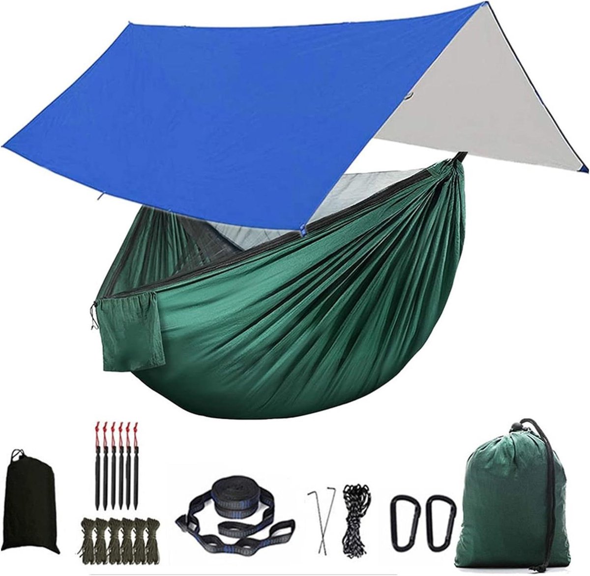 Hangstoel Schommel - Kampeer Hangmat - Buiten Ontspannen - Met Regenbescherming - 1.0 Eenheid - Blauw Groen