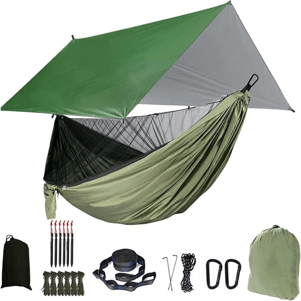 Hangmat - Kampeerhangmat Tent - Outdoor Ontspanning - Inclusief Net - 290 x 140cm - Groen