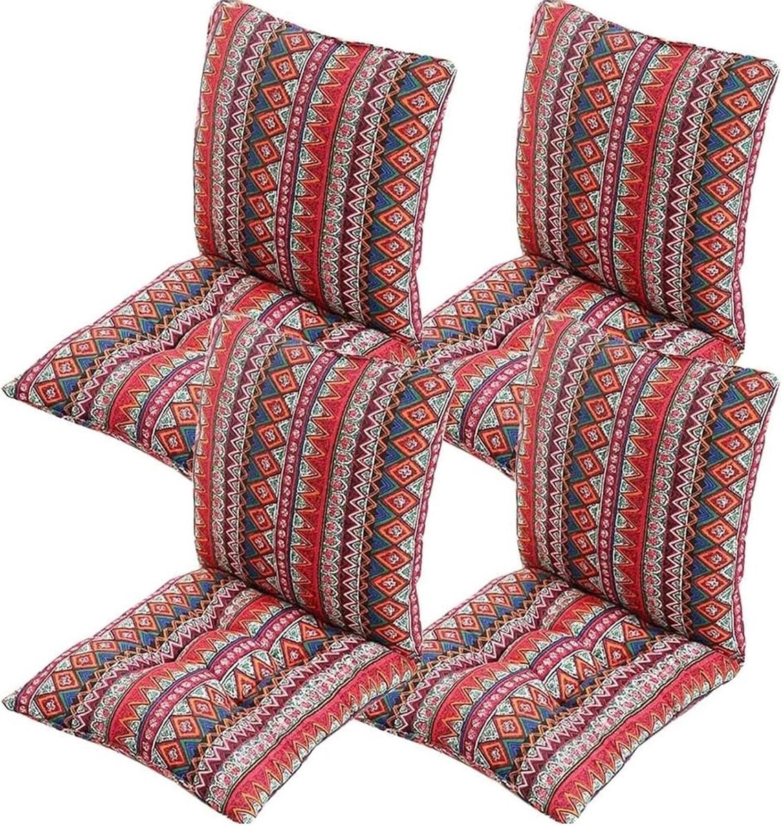 4-delige lage rugkussens met riemen voor tuinstoelen, kantoor, thuis en bank - comfortabel