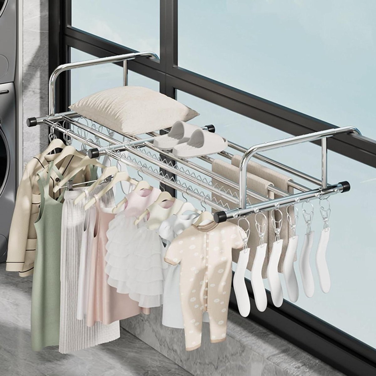 Radiator Droogrek - Wasknijper Houder - Kleding Drogen - Verstelbare Arm - Tot 19cm Muur -