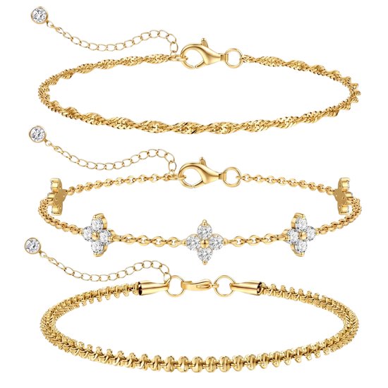 Studio Aurélie Armband - 3-delige set - Zirkonia crystal - Goudkleurig Roestvrij Staal