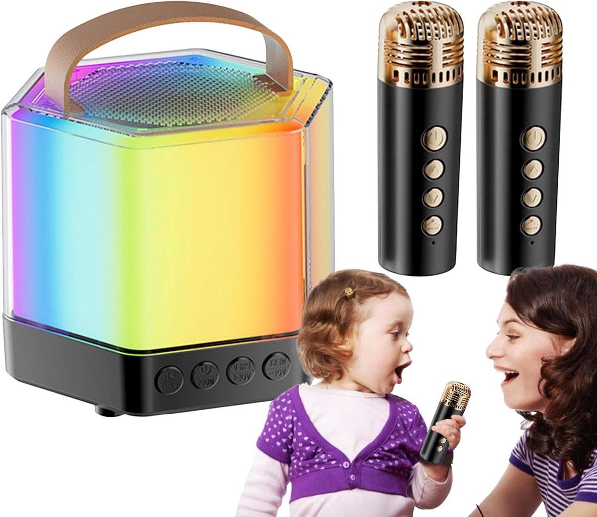 Draagbare Karaokemachine - Zing Systeem - Feestelijke Muziek - Met RGB Licht - 12 x 12 x 12 cm - Zwart