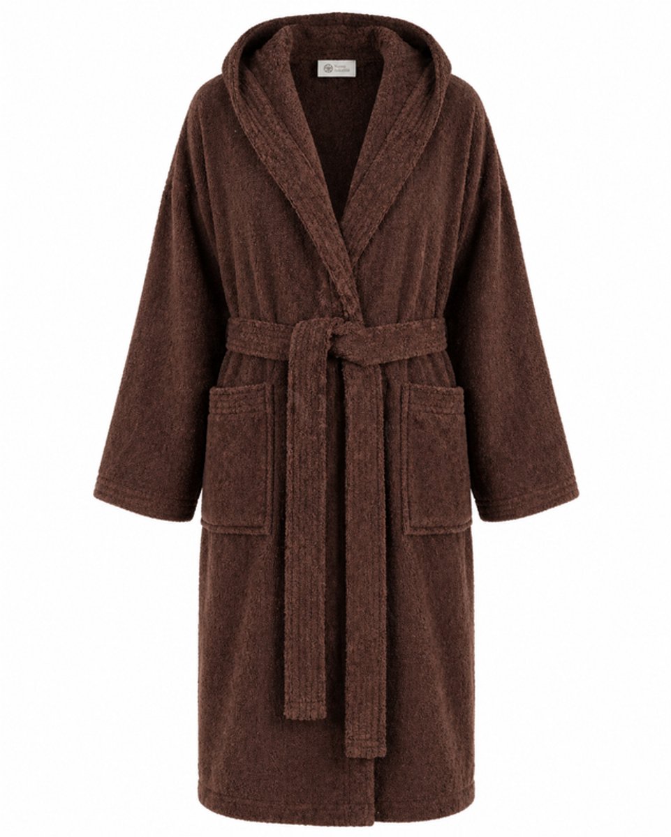 Sauna Badjas Heren met Capuchon - 100% Katoen Badstof Met Zakken - Choco Bruin - Maat XXL - Badjas Heren Katoen