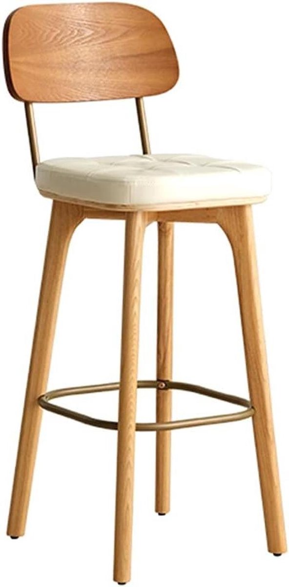Barkruk met rugleuning - Hoge stoel - Aanrecht Zitten - Houten frame - 65cm zithoogte - Wit