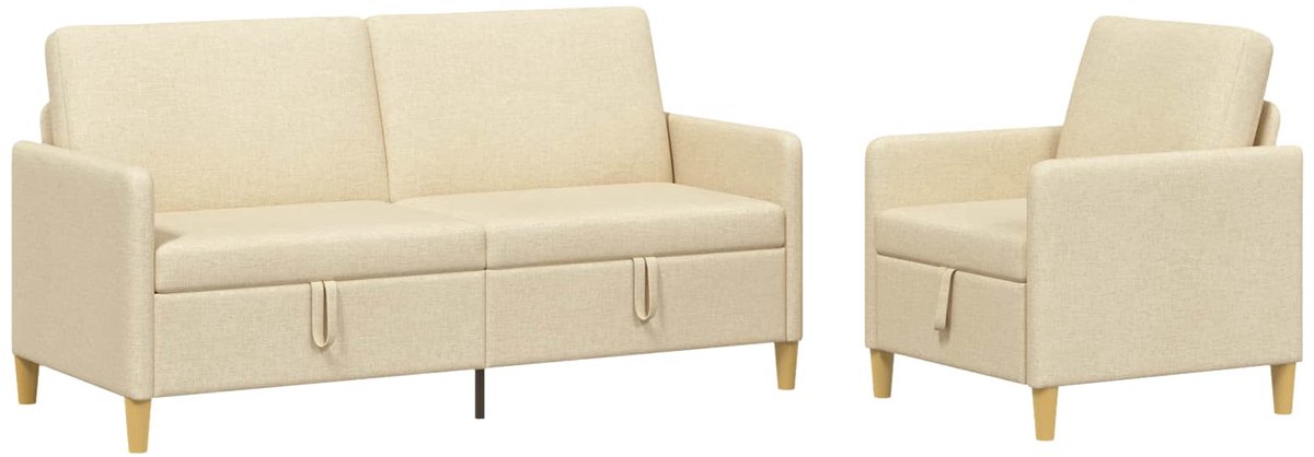 vidaXL - Sofa - Set - Met - Opslag - 2 - st - Crèmekleurig - Polyester