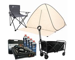 Eurocatch Complete Outdoor en Camping Set – Bolderkar + Pop-up Tent + Campingstoel + Gas Kooktoestel incl. 4 Gasbussen